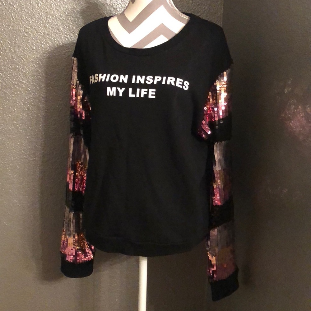 Beyond proper sequin graphic sweatshirt